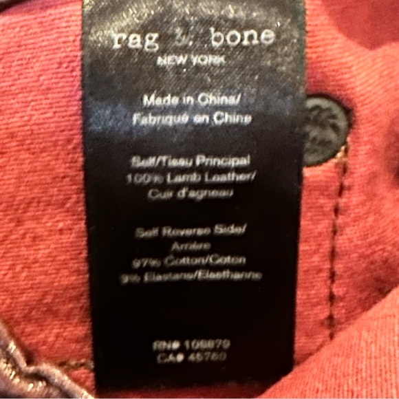 (Sold)RAG & BONE "THE LEATHER SKINNY" W1602L038DBL Women Size 26 WASHED BURGUNDY - Picture 10 of 12